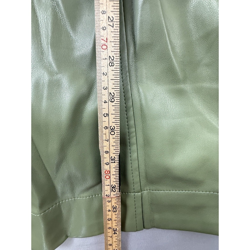 Ellison‎ Faux Leather Dress Sage Green Belted Puff Sleeve Quiet Luxury - Picture 14 of 16
